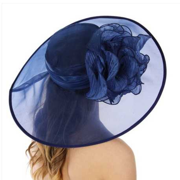 Large flower dress hat Navy main image 4